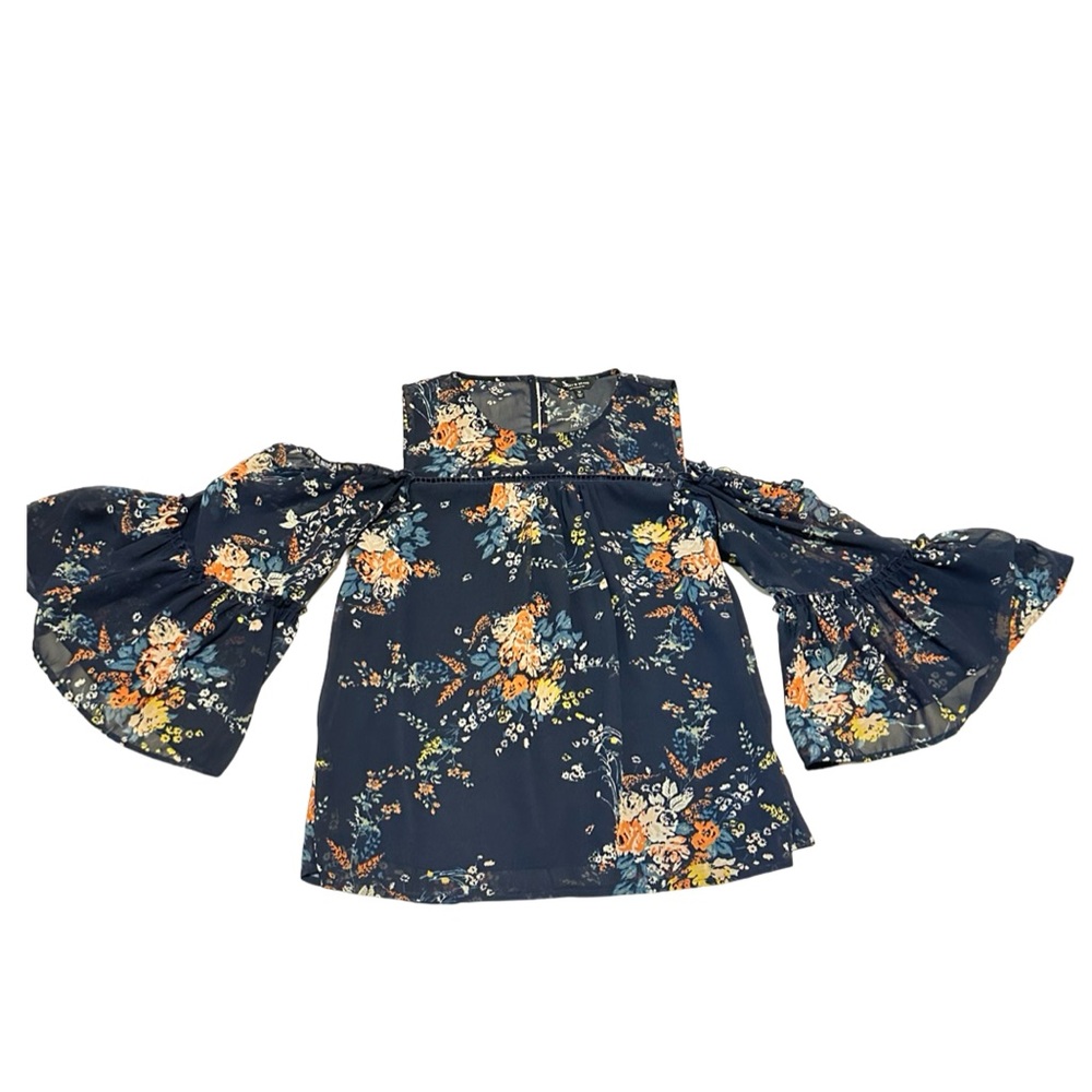 Lucky Brand Floral Bell Sleeve Blouse Size Medium Boho Romantic Top